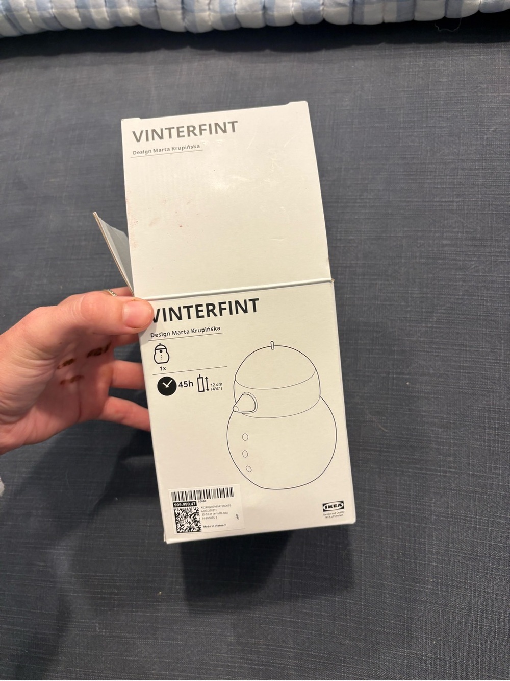 IKEA White Snowman Candle with Blue Accent - Picture 2 of 6